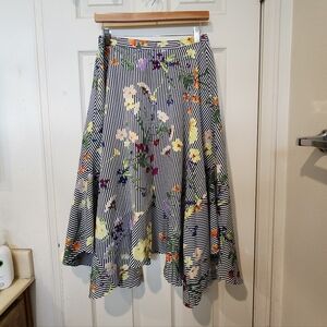 Calvin klein black and white stripes colorful floral midi skirt